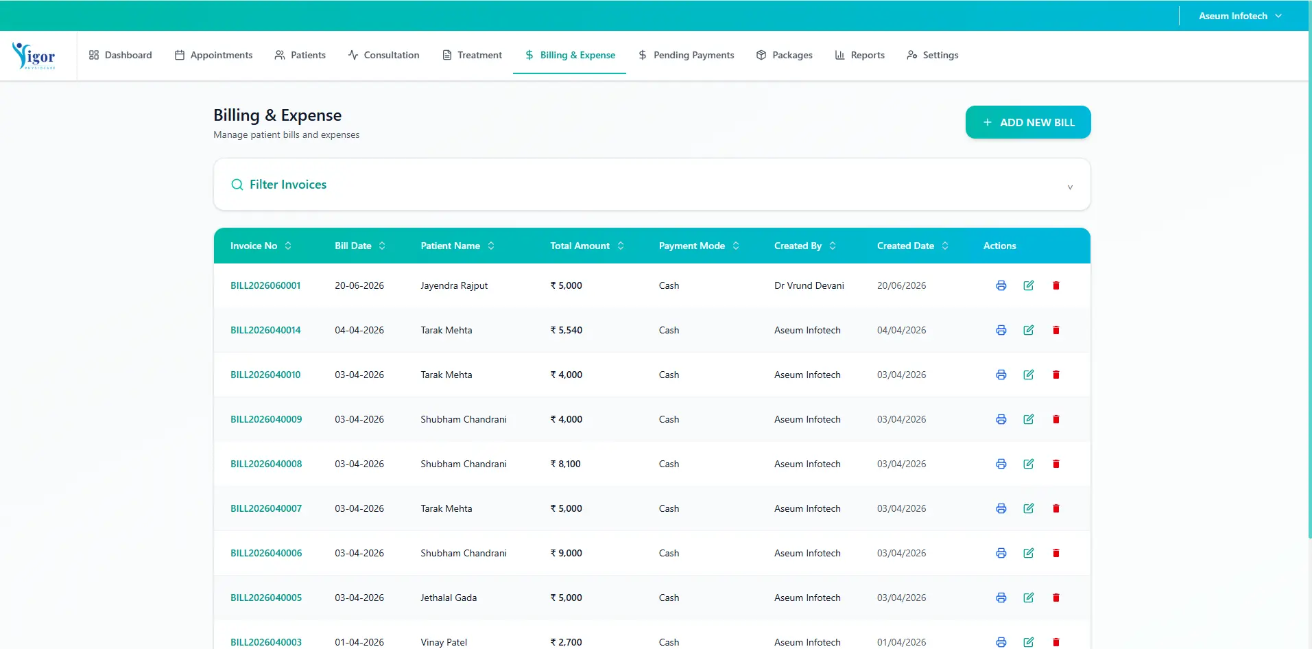 Billing, Invoicing & Treatment Packages